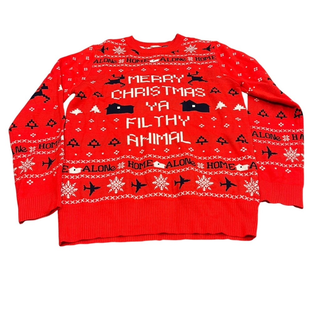 Home Alone Sweater Mens Large Red Merry Christmas Ya Filthy‎ Animal Ugly Holiday